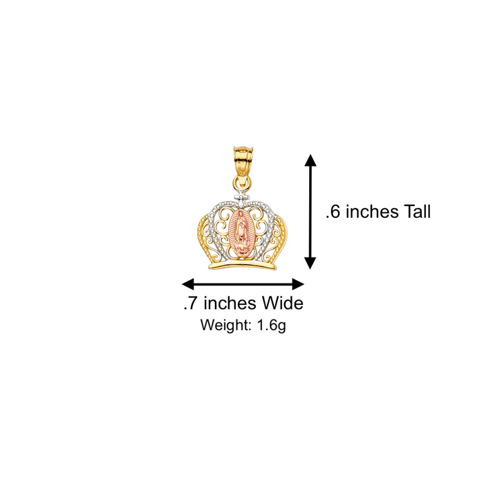 14k Gold Virgin Mary Necklace - Tri Tone Crown Virgin Mary Gold Pendant - Solid Chain - LE2151