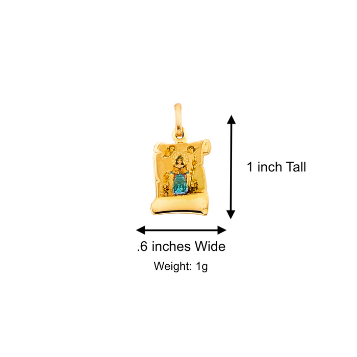 14k Gold Santo Nino de Atocha Necklace - Colored Scroll Gold Pendant - Solid Chain - LE3141