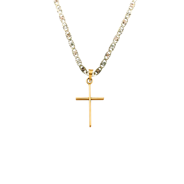 14k Gold Cross Necklace - Simple Thin Gold Cross - Solid Chain - LE2740