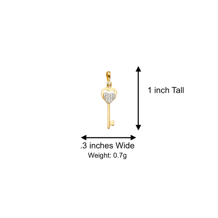 14k Gold Heart Necklace - Gemstone Heart Key Gold Pendant - Solid Chain - LE2372
