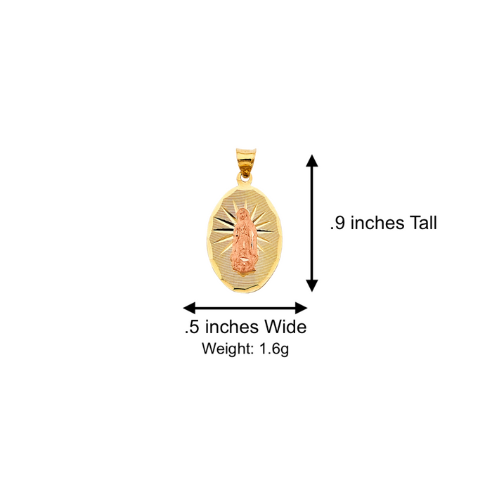 14k Gold Virgin Mary Necklace - Diamond Cut Oval Virgin Mary Gold Pendant - Solid Chain - LE2904