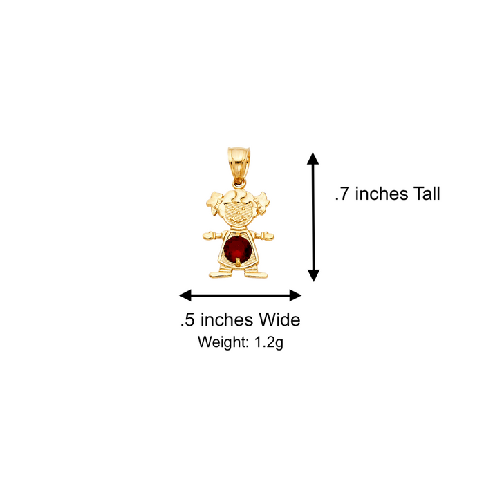 14k Gold Birthstone Necklace - January Girl Daughter Niña Gemstone Gold Pendant - Solid Chain - LE066001