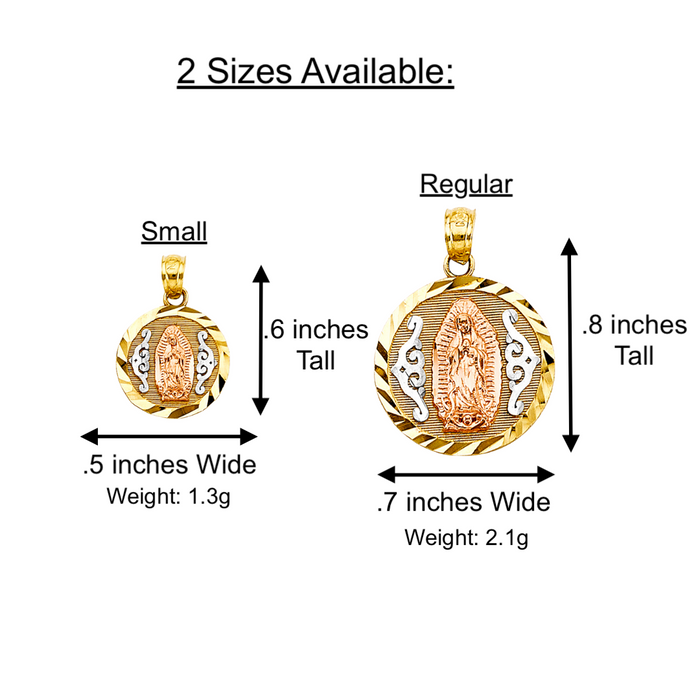 14k Gold Virgin Mary Necklace - Tri Tone Diamond Cut Round Virgin Mary Gold Pendant - Solid Chain - LE2817