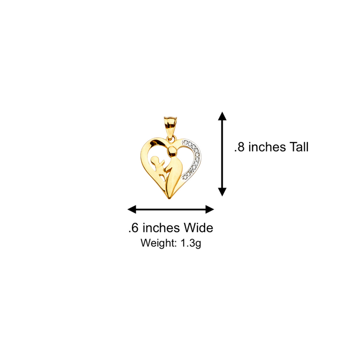 14k Gold Mom Necklace - Mother Child Gemstone Heart Gold Pendant - Solid Chain - LE2385