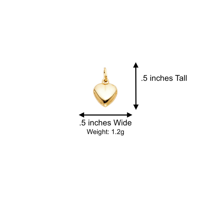 14k Gold Heart Necklace - High Polish Heart Gold Pendant - Solid Chain - LE0445