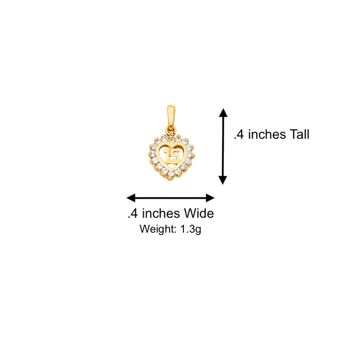 14k Quince Gold Necklace - Gemstone Heart 15 Gold Pendant - Solid Chain - LE0366