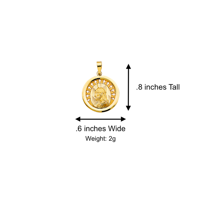 14k Gold Jesus Necklace - High Polish Round Jesus Gold Pendant - Solid Chain - LE3058