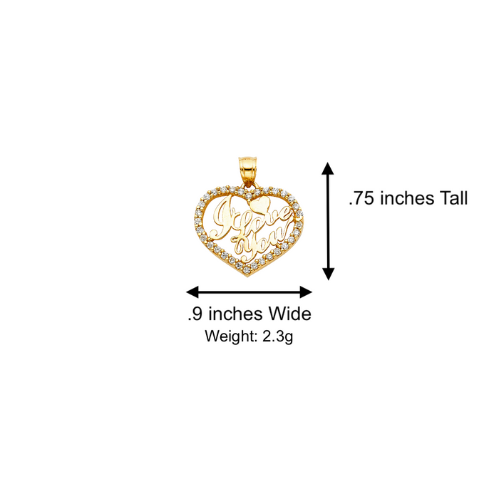 14k Gold Heart Necklace - I Love You Gemstone Gold Heart Pendant - Solid Chain - LE1816