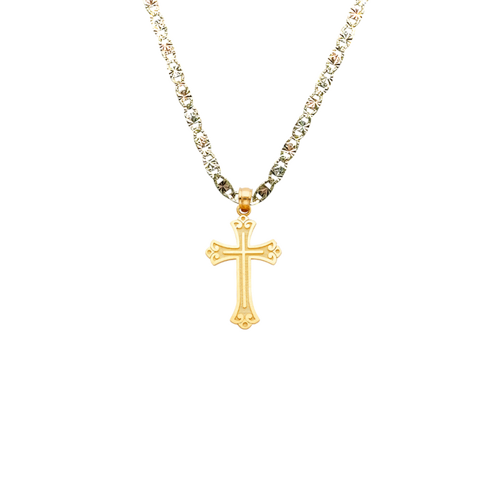 14k Gold Cross Necklace - Gold Cross - Solid Chain - LE0128