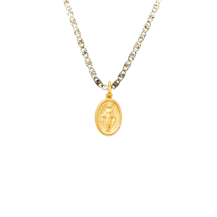 14k Gold Virgin Mary Necklace - La Milagrosa Virgin Mary Gold Pendant - Solid Chain - LE2073