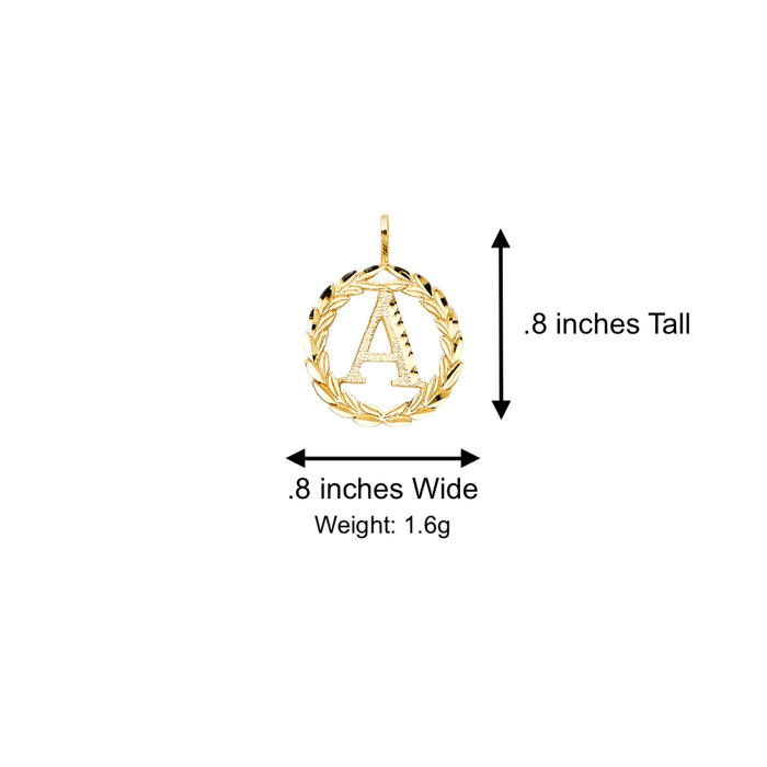 14k Gold Initial Necklace - Diamond Cut Wreath Initial Gold Pendant - Solid Valentino Chain - LE2050VC