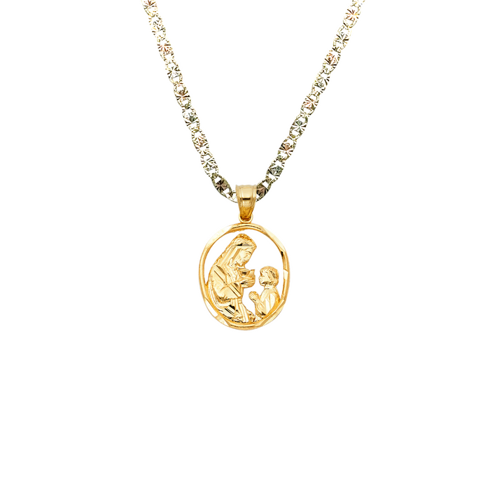 14k Gold First Communion Necklace - Diamond Cut Oval Gold Pendant - Solid Chain - LE1459