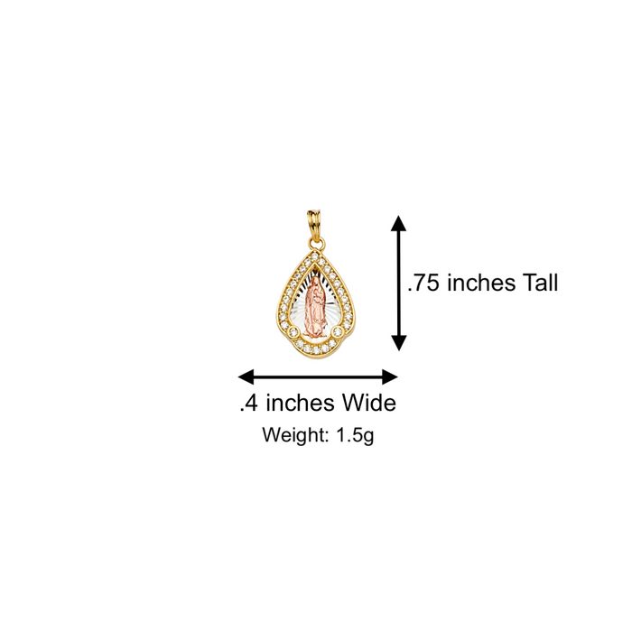 14k Gold Virgin Mary Necklace - Tri Tone Gemstone Virgin Mary Gold Pendant - Solid Chain - LE2294