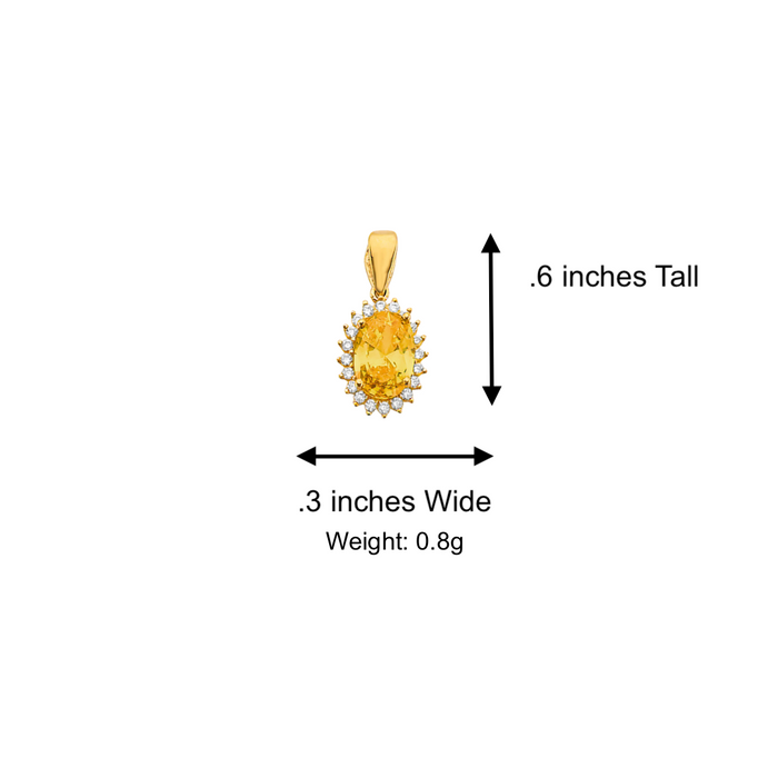 14k Gold Birthstone Necklace - November Oval Gemstone Gold Pendant - Solid Chain - LE303711