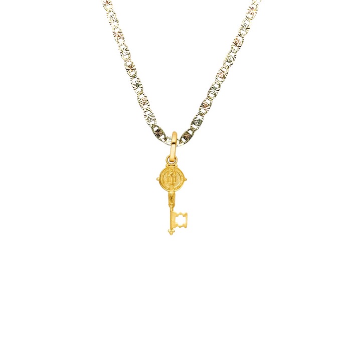 14k Gold Medalla San Benito - Key Gold Pendant - Solid Chain - LE0831