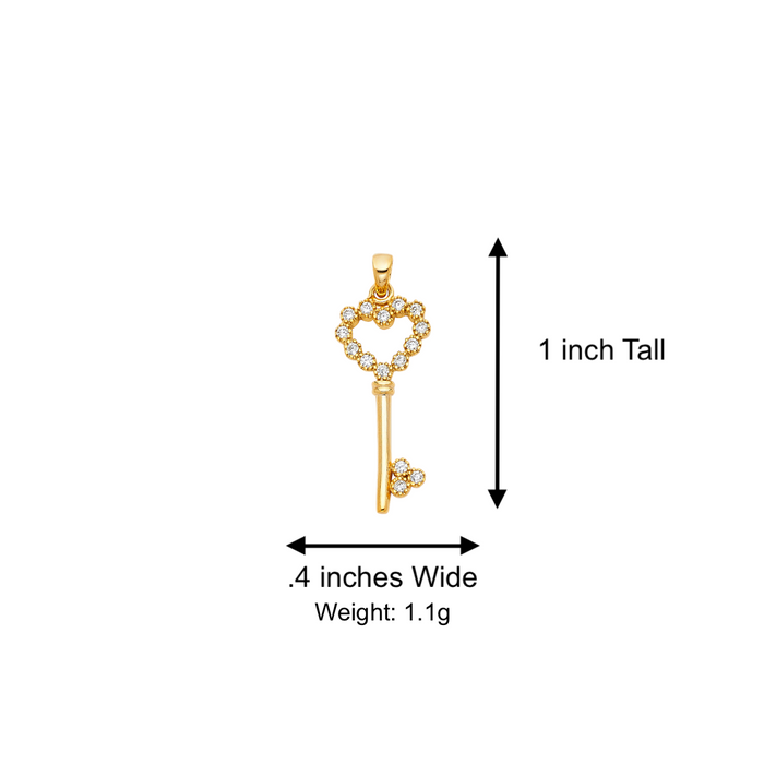 14k Gold Heart Necklace - Gemstone Heart Key Gold Pendant - Solid Chain - LE1723