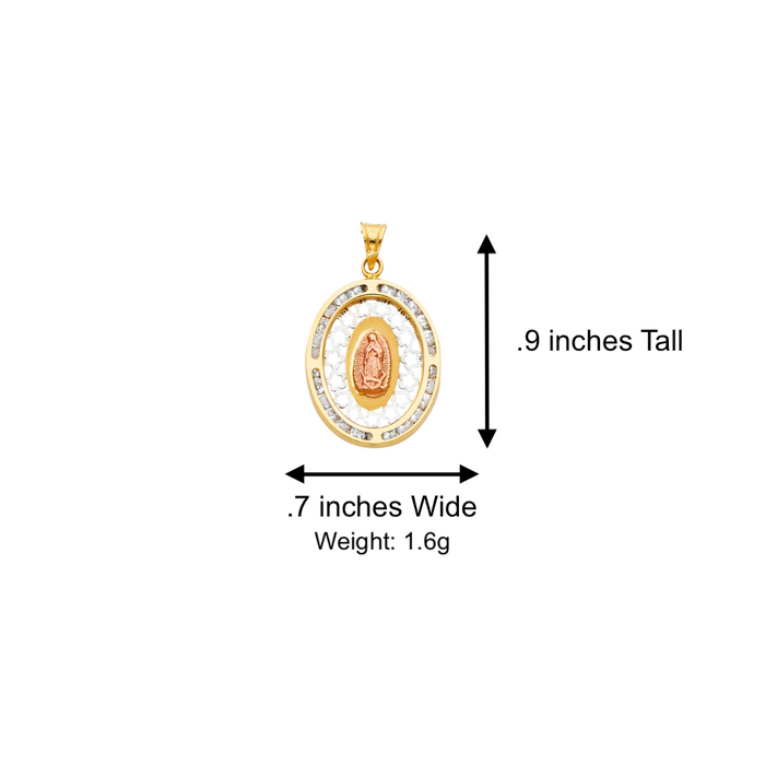 14k Gold Virgin Mary Necklace - Oval Gemstone Virgin Mary Gold Pendant - Solid Chain - LE1303