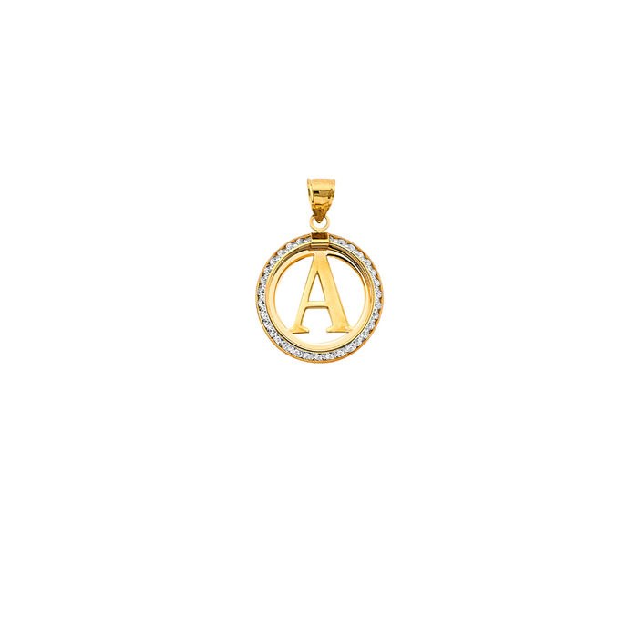 14k Gold Initial Necklace - Round Gemstone Initial Gold Pendant - LE3242P