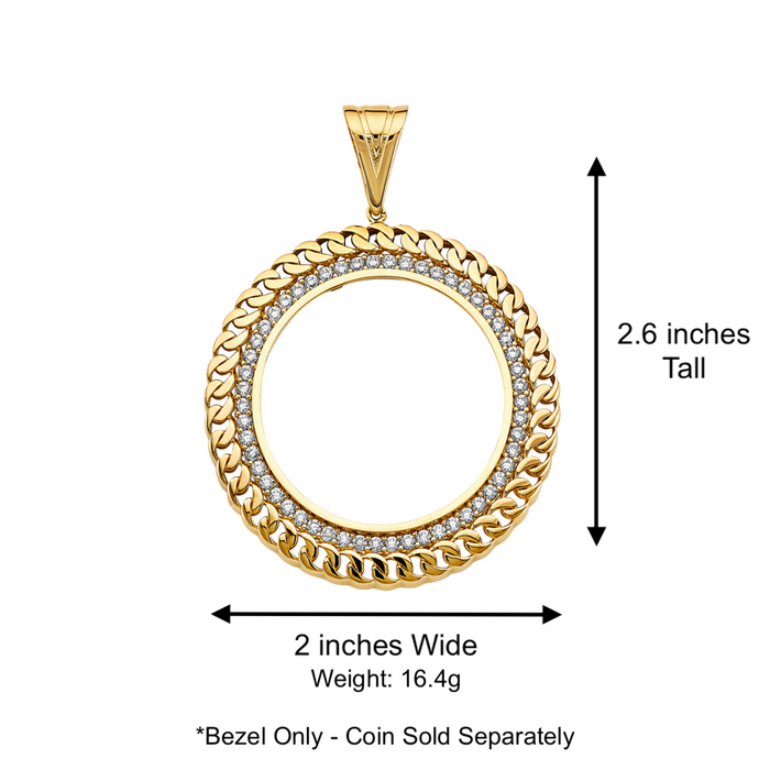 14k Gold Centenario De Oro Necklace - Cuban Link Gemstone Bezel - Solid Figaro Chain - LE2752