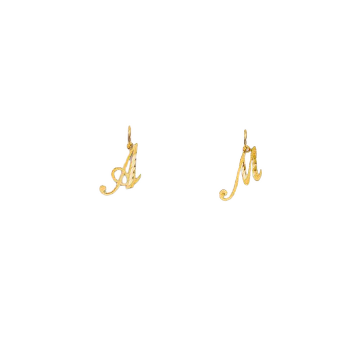 14k Gold Initial Necklace - Diamond Cut Cursive Initial Gold Pendant - Solid Valentino Chain - LE2055VC