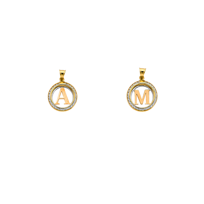14k Gold Initial Necklace - Round Gemstone Initial Gold Pendant - Solid Valentino Chain - LE3245VC