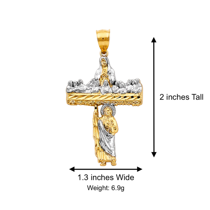 14k Gold San Judas Chain - Two Tone Cross Virgin Mary Last Supper San Judas Pendant - Solid Chain - PT2908