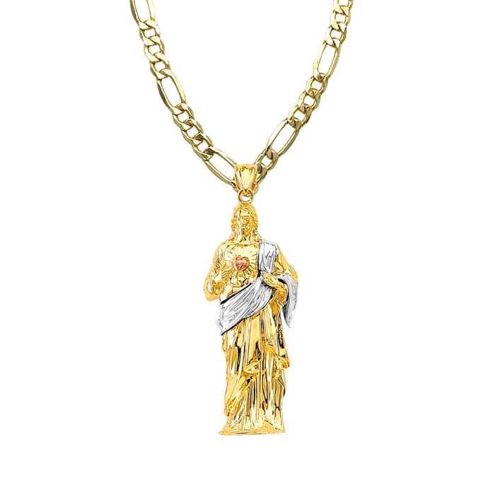 14k Gold Jesus Necklace - 3D Full Body Jesus Gold Pendant - Solid Chain - LE3171