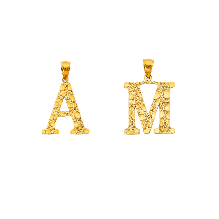 14k Gold Initial Necklace - Gold Nugget Design Initial Gold Pendant - LE3241P