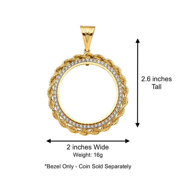 14k Gold Centenario De Oro Necklace - Rope Gemstone Design Bezel - Solid Figaro Chain - LE2755