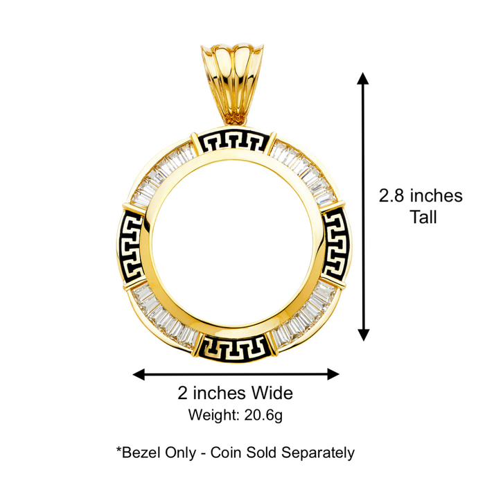 14k Gold Centenario De Oro Necklace - Baguette Gemstone Bezel - Solid Figaro Chain - LE2060