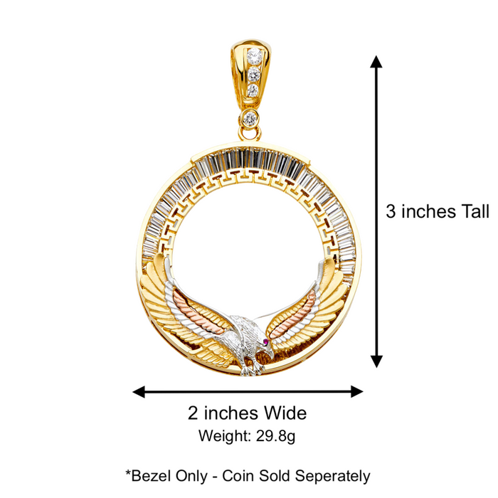 14k Gold Centenario De Oro Necklace - Tri Tone Eagle Gemstone Bezel - Solid Figaro Chain - LE2059
