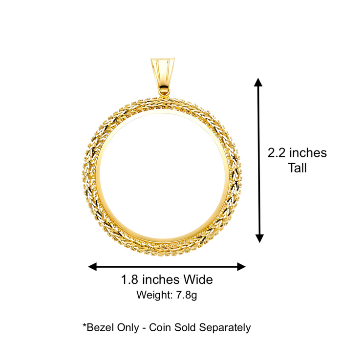14k Gold Centenario De Oro Necklace - Woven Design Bezel - Solid Figaro Chain - LE2122