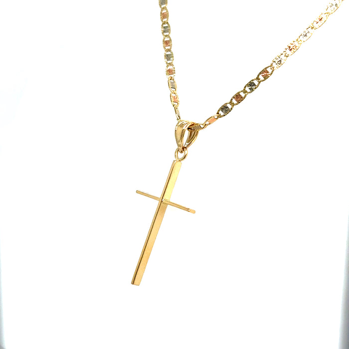 14k Gold Cross Necklace - Simple Thin Gold Cross - Solid Chain - LE2739