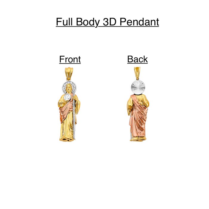 14k Gold San Judas Chain - 3D Full Body Tri Tone San Judas Pendant - Solid Chain - LE3163
