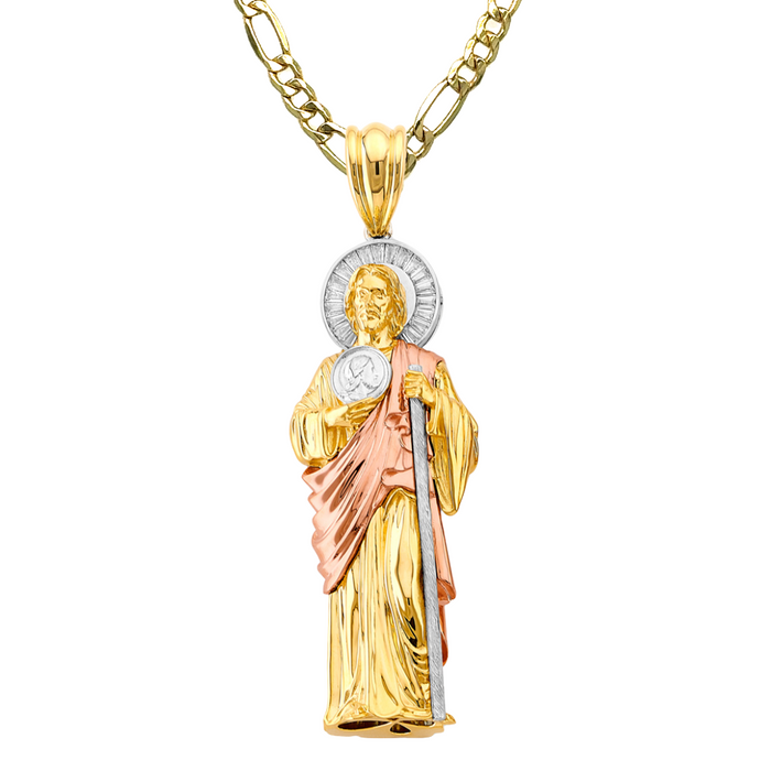 14k Gold San Judas Chain - XXLarge 3D Full Body Tri Tone Gold San Judas Pendant - Solid Chain - LE3159