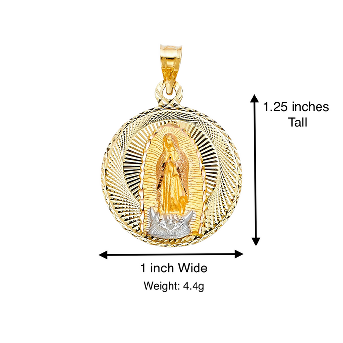 14k Gold Virgin Mary Necklace - Large Diamond Cut Virgin Mary Gold Pendant - Solid Chain - LE0296