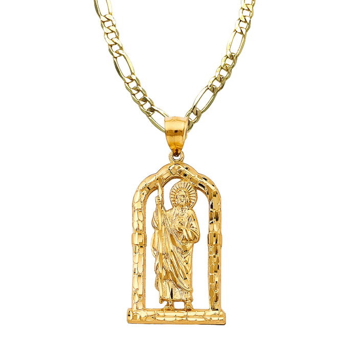 14k Gold San Judas Chain - Diamond Cut Altar San Judas Pendant - Solid Chain - LE2907