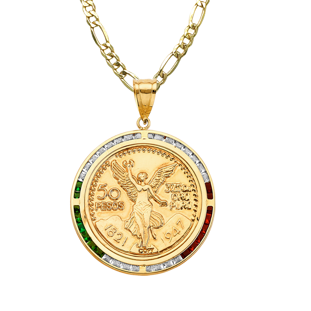 14k Centenario De Oro Necklace with Figaro Chain | MyAZGold
