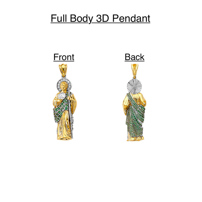 14k Gold San Judas Chain - 3D Full Body Gemstone San Judas Pendant - Solid Chain - LE3166