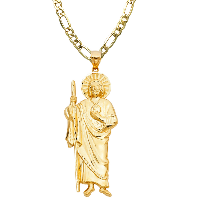 14k Gold San Judas Chain - XLarge All Yellow Gold San Judas Pendant - Solid Chain - LE1134