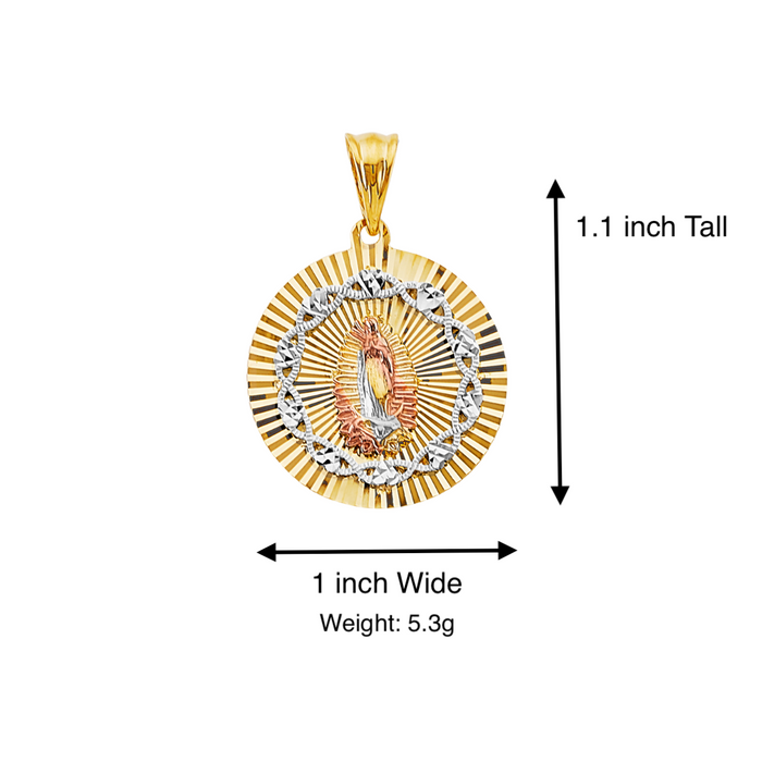 14k Gold Virgin Mary Necklace - Large Two Tone Diamond Cut Virgin Mary Gold Pendant - Solid Chain - LE3199