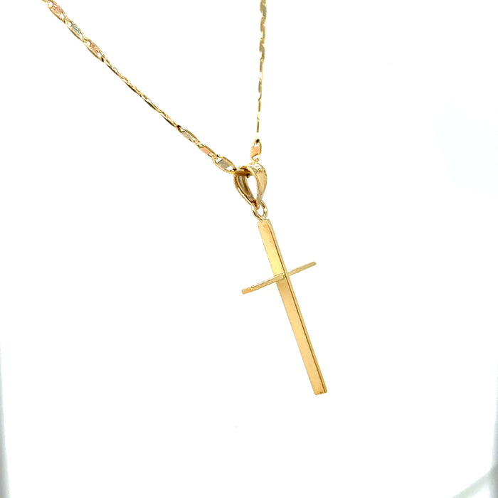 14k Gold Cross Necklace - Simple Thin Gold Cross - Solid Chain - LE2739