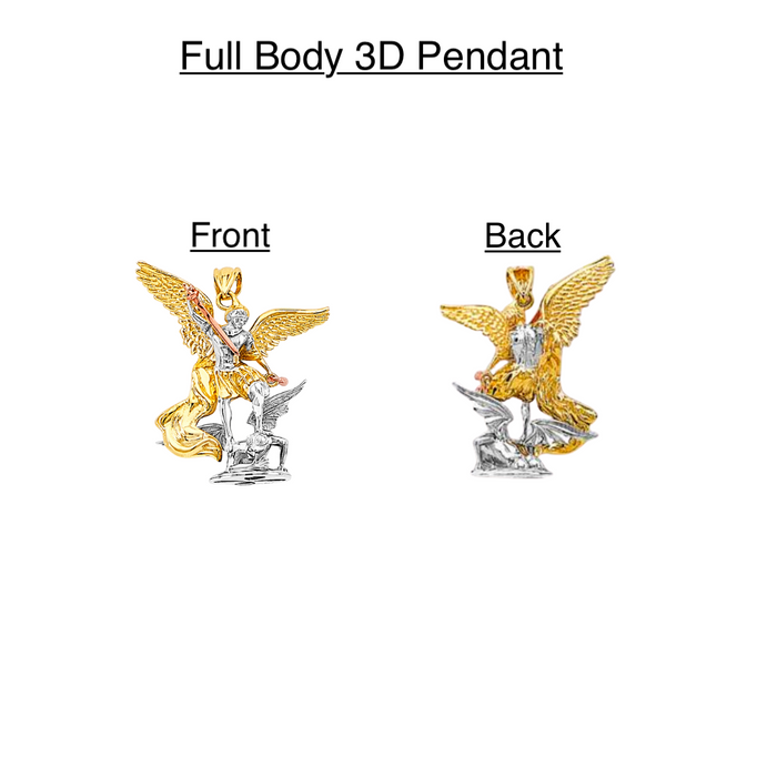 14k Gold Saint Michael Pendant - Tri Tone3D Full Body Archangel Gold Pendant - Solid Chain - LE3172