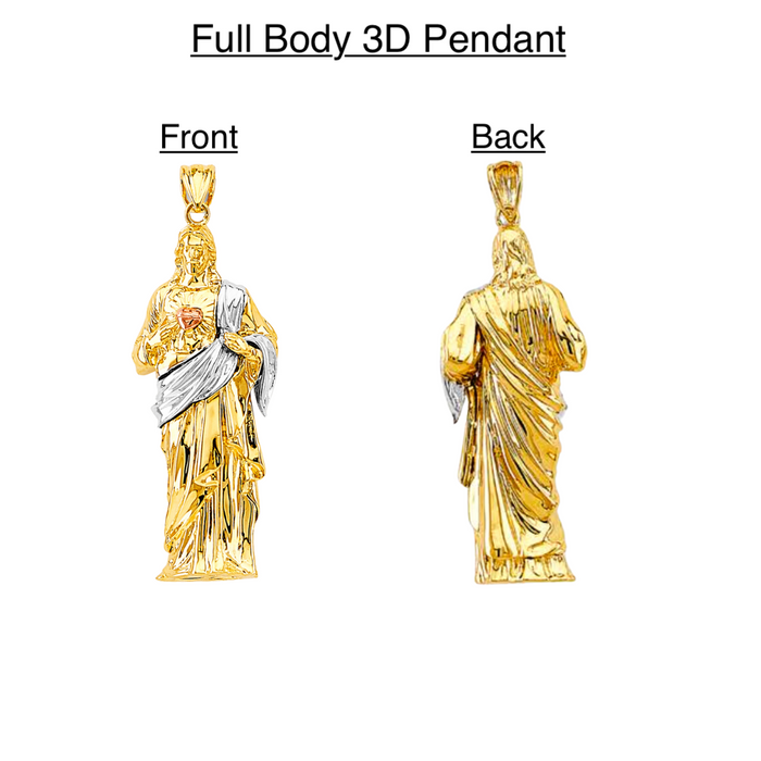 14k Gold Jesus Necklace - 3D Full Body Jesus Gold Pendant - Solid Chain - LE3171