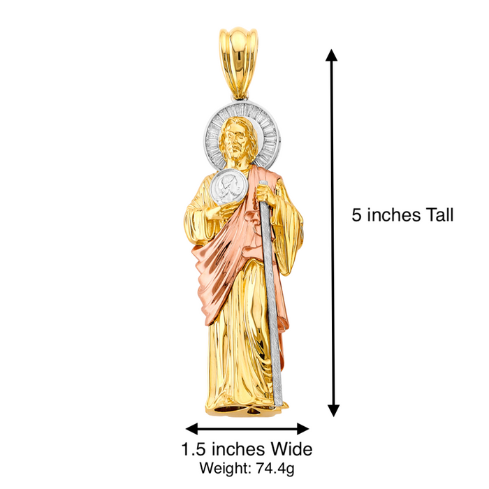 14k Gold San Judas Chain - XXLarge 3D Full Body Tri Tone Gold San Judas Pendant - Solid Chain - LE3159