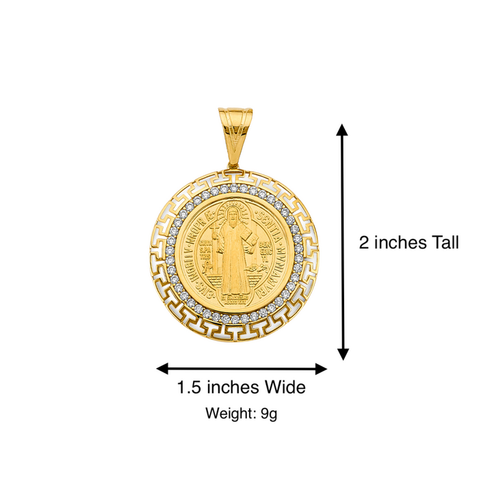14k Gold Medalla San Benito - Large Gemstone San Benito Gold Pendant - Solid Chain - LE2870