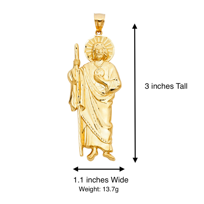 14k Gold San Judas Chain - XLarge All Yellow Gold San Judas Pendant - Solid Chain - LE1134