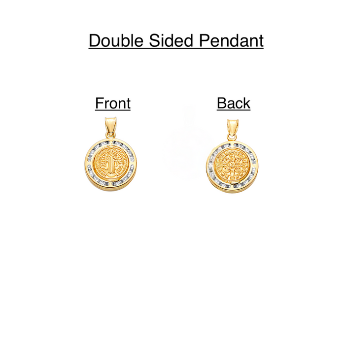 14k Gold Medalla San Benito - Double Sided Gemstone San Benito Gold Pendant - Solid Chain - LE2517