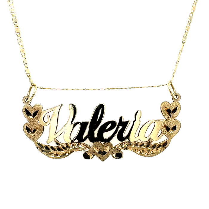14k Gold Name Necklace - Rose Gold Hearts Large Size - TriColor Valentino Chain