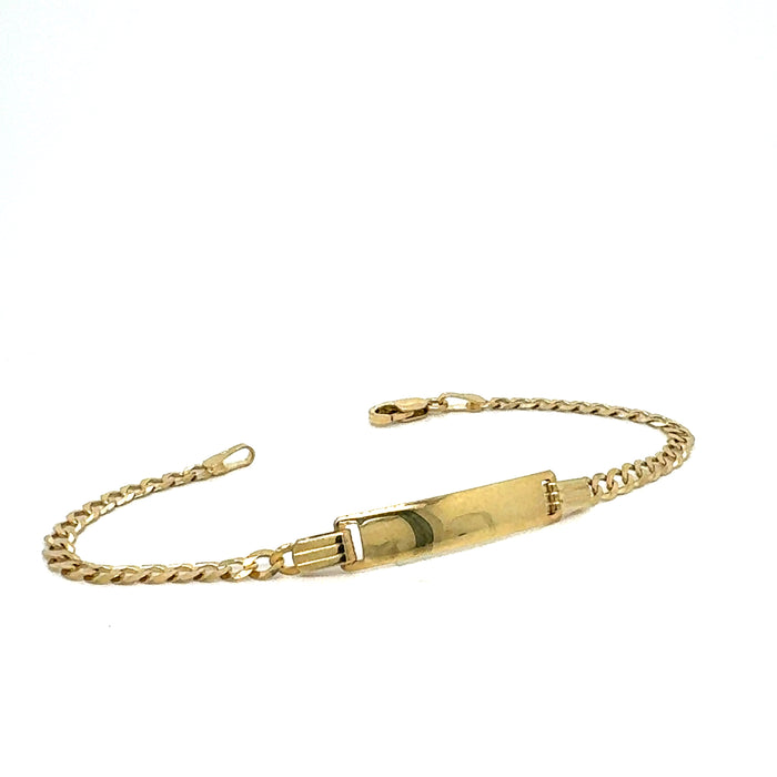 Gold Baby ID Bracelet 14k – Custom Name Plate - Raised Lettering - Solid Cuban Link Chain